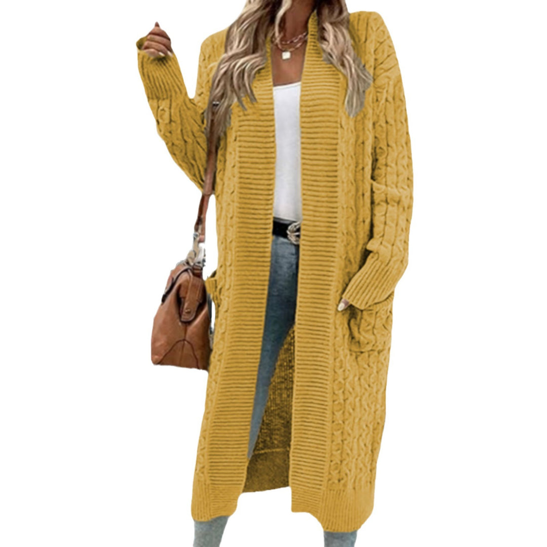 Ladies chunky knit cardigan with open pockets and textured cable finish Lune London
