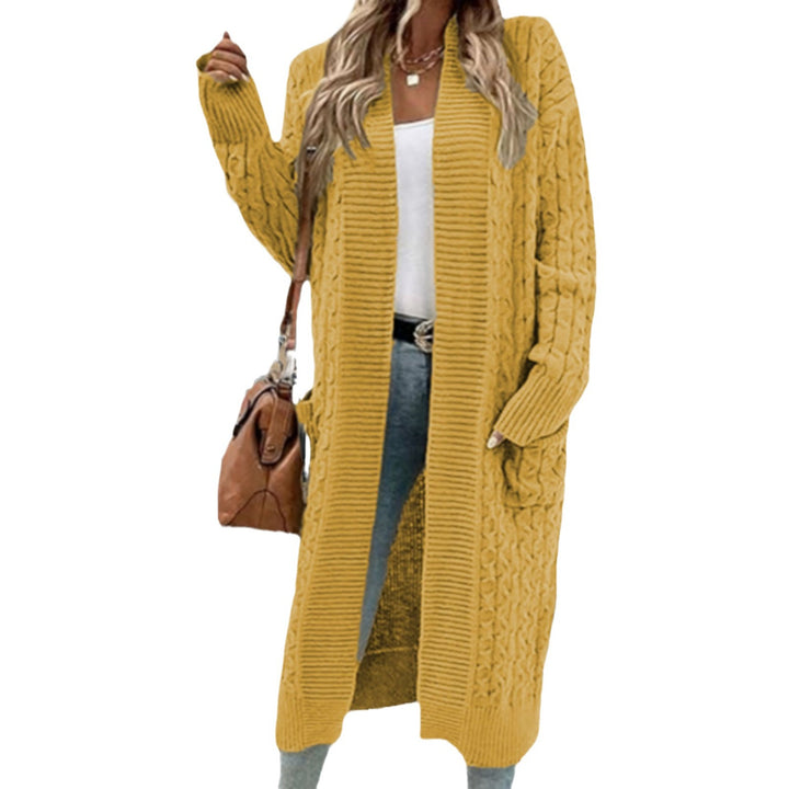 Ladies chunky knit cardigan with open pockets and textured cable finish Lune London