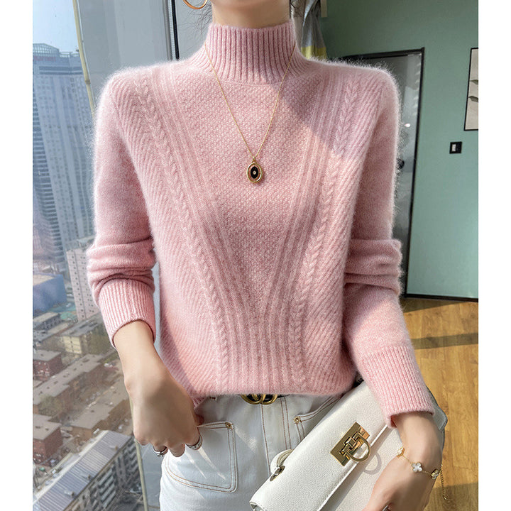 Knit sweater for women with high collar and cable pattern Lune London