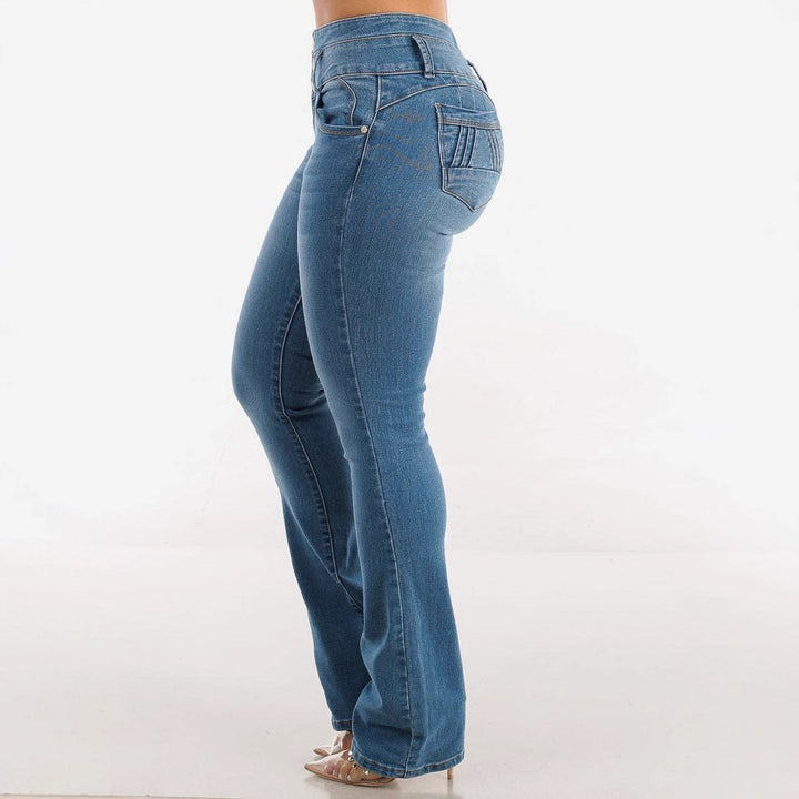 High-waisted bootcut jeans for women with button details Lune London