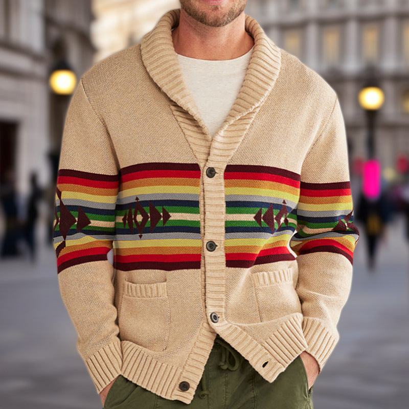 Men's knitted cardigan with colorful pattern and relaxed fit Lune London