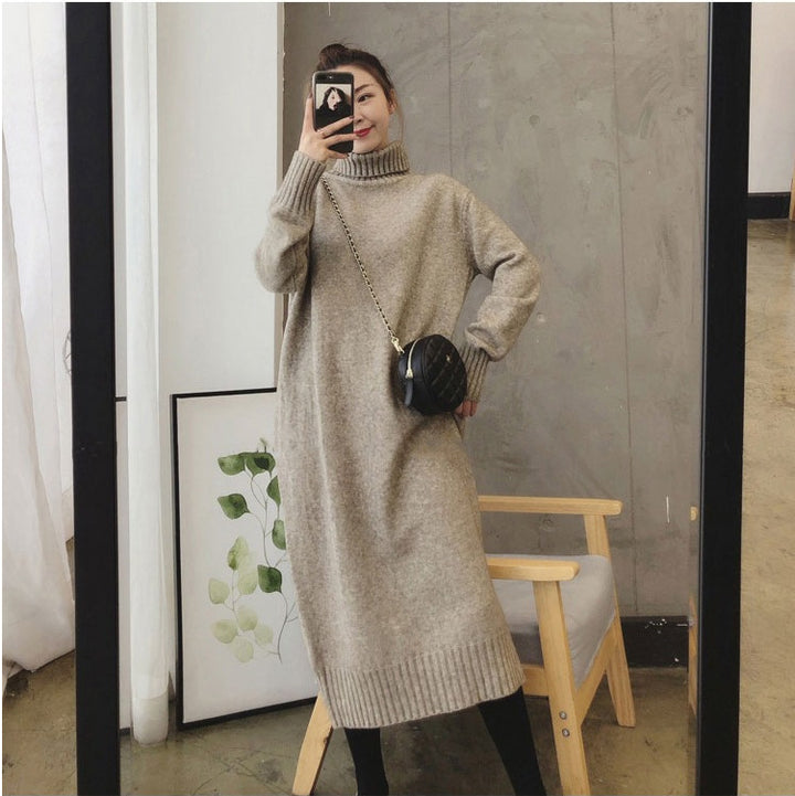 Robe tricotée pour femmes avec col montant et manches côtelées élégantes Chic & Stil