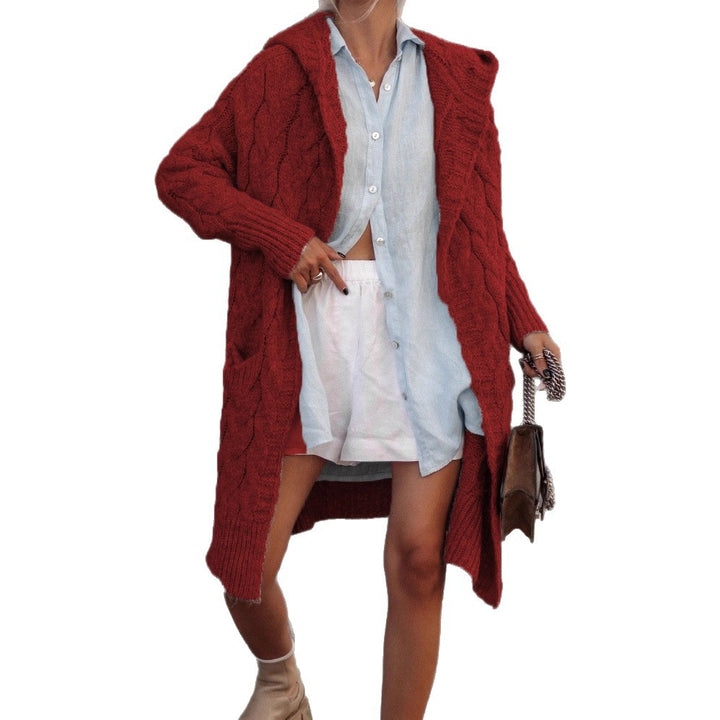 Ladies Large Knit Hoodie with Chic Braided Design and Style