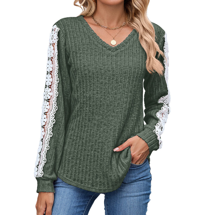 Ladies V-Fitted Sweater with V-Neck and Chic Lace Details