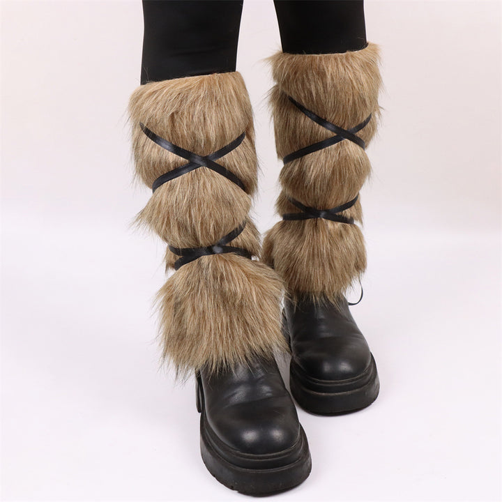Fashion faux fur leggings for women with chic and stylish tie ribbons