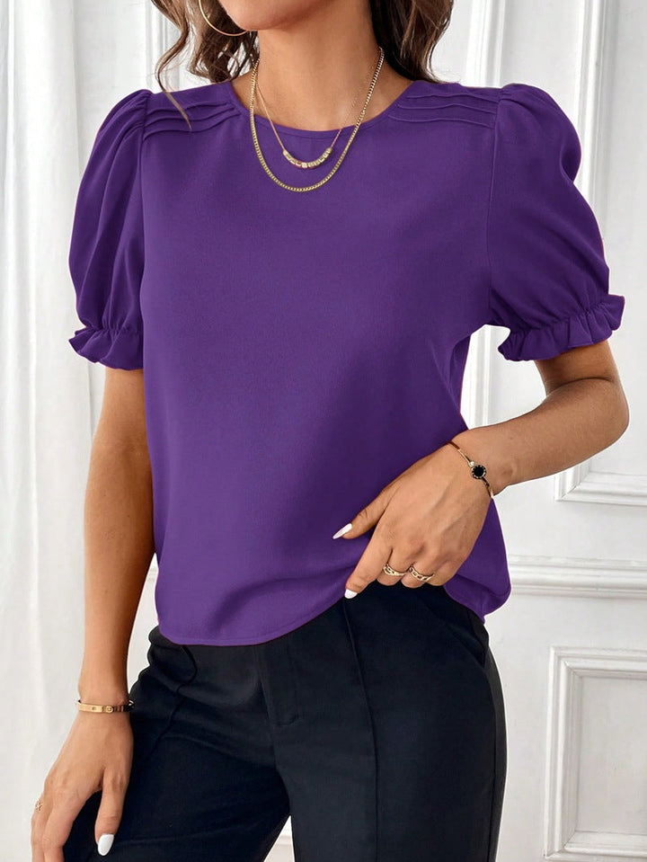 Lune London | Pure-Color-Round-Neck-Shirt-Top with Temperament