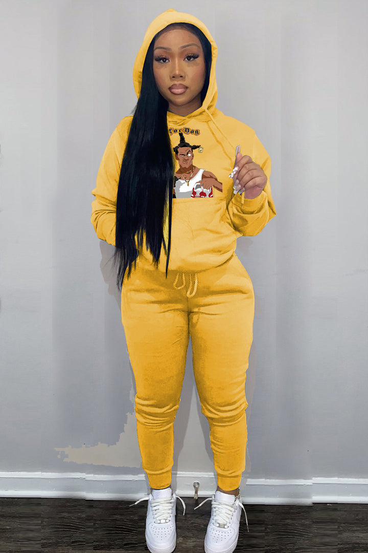 Casual hoodie and jogger set for women with artistic graphic print Lune London