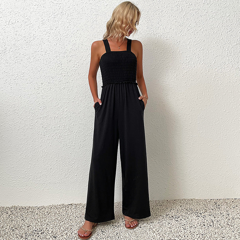 Ladies elegant smocked jumpsuit with wide legs Lune London