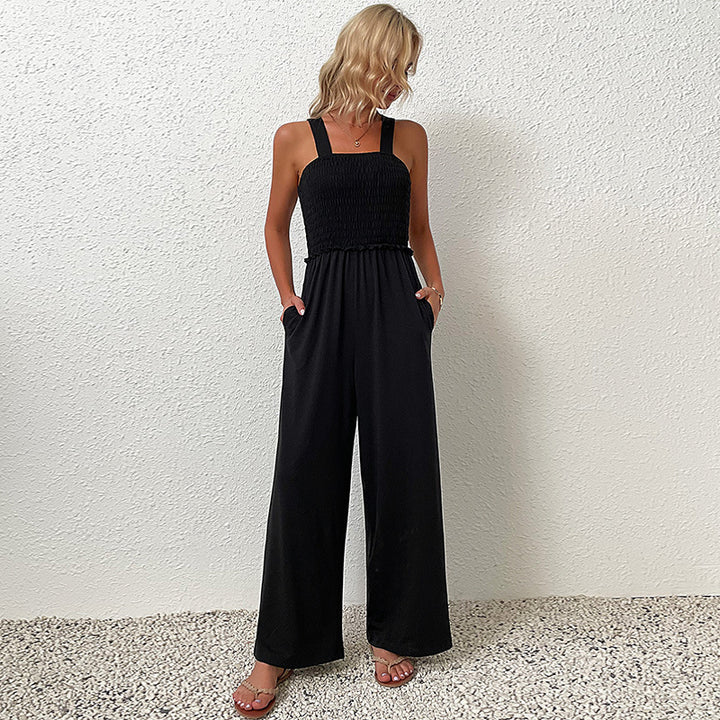 Ladies elegant smocked jumpsuit with wide legs Lune London