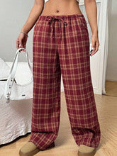Wide plaid casual pants for women with elastic waistband and drawstring Lune London
