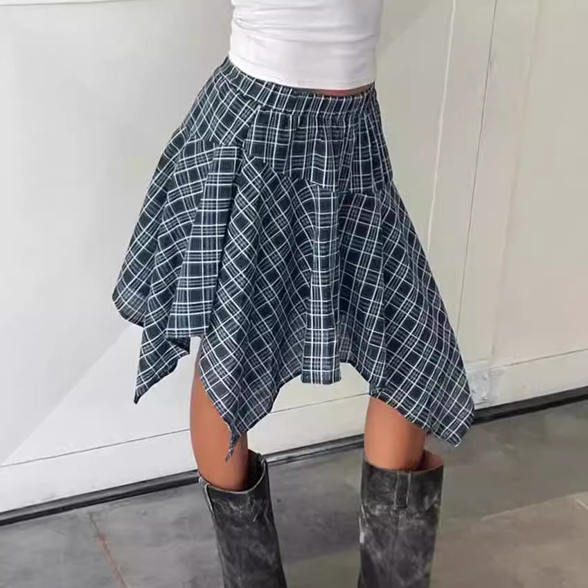 Asymmetrical checked skirt for women with elastic waist Lune London