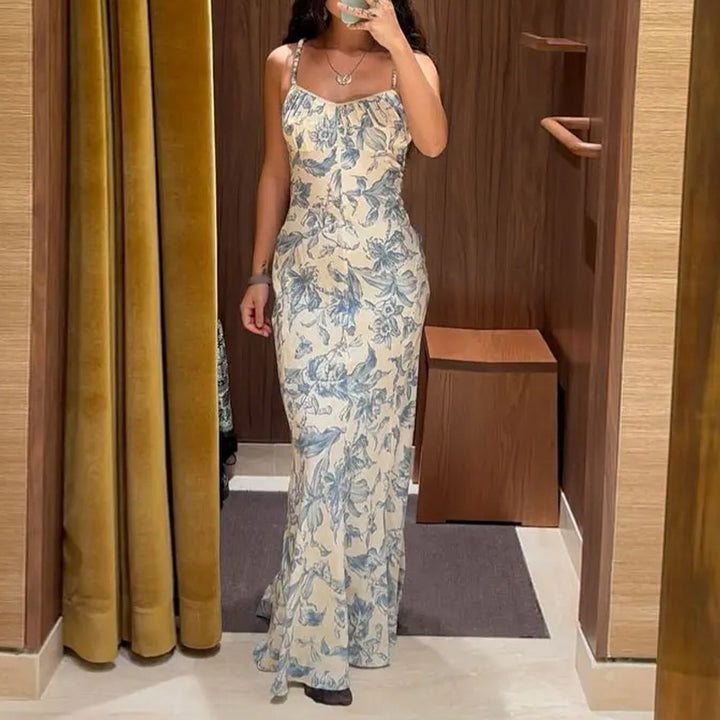 Robe Maxi Élégante Femme avec Imprimé Floral et Bretelles Minces Chic & Stil