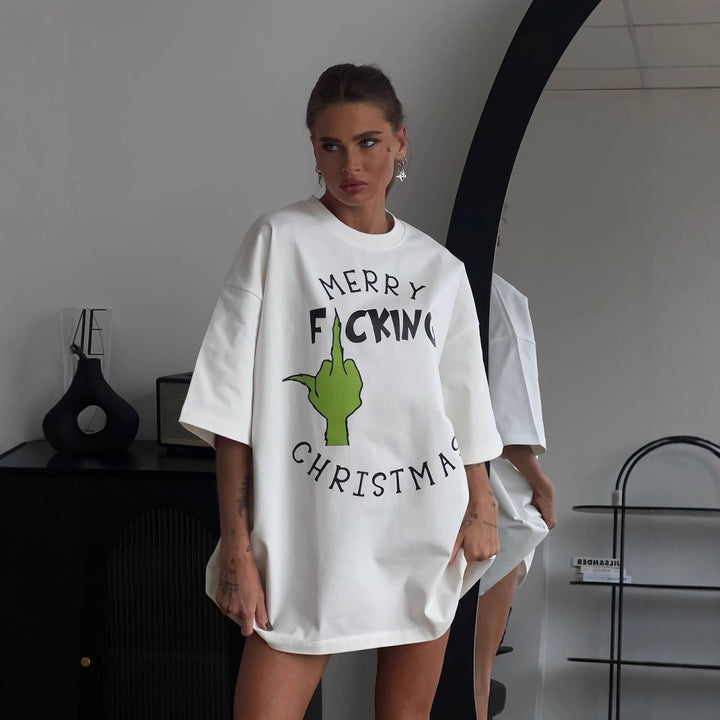 Oversized t-shirt for ladies with creative Christmas design Chic and Style