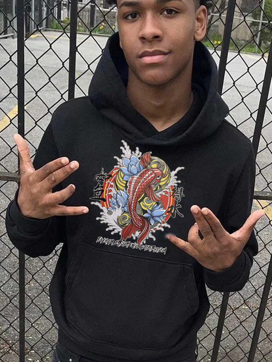 Men's hoodie with artistic koi pattern Lune London