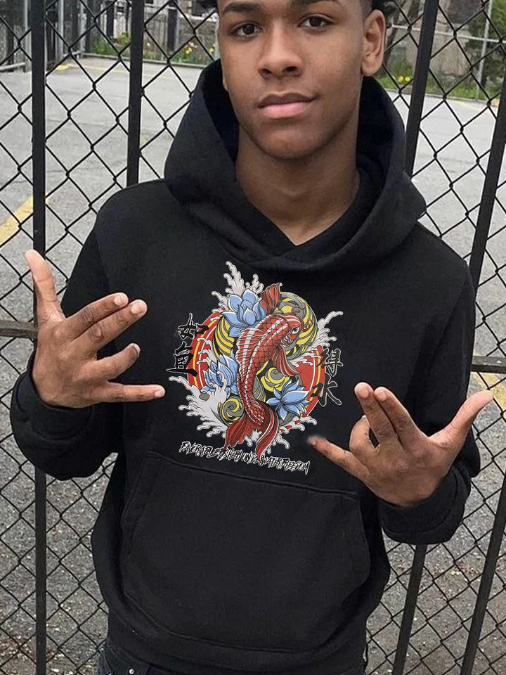 Men's hoodie with artistic koi pattern Lune London