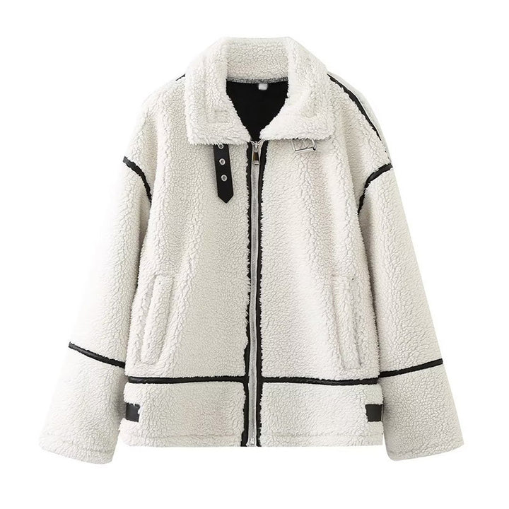 Comfortable teddy fleece jacket for women with elegant collar Lune London