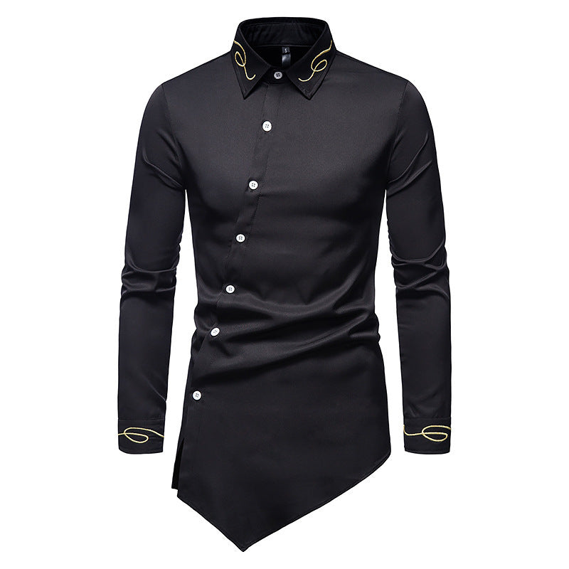 Men's Long Sleeve Shirt with Avant-Garde Design and Asymmetric Hem Chic and Style