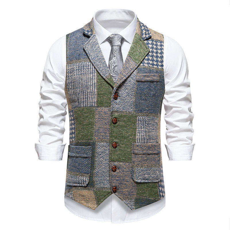 Men's waistcoat in modern patchwork design with practical pockets Lune London
