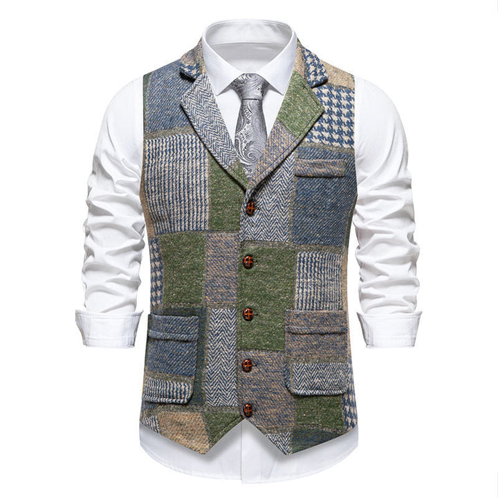 Men's waistcoat in modern patchwork design with practical pockets Lune London