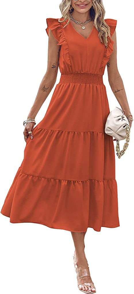 Maxi dress for women with ruffle details and elastic waist Lune London