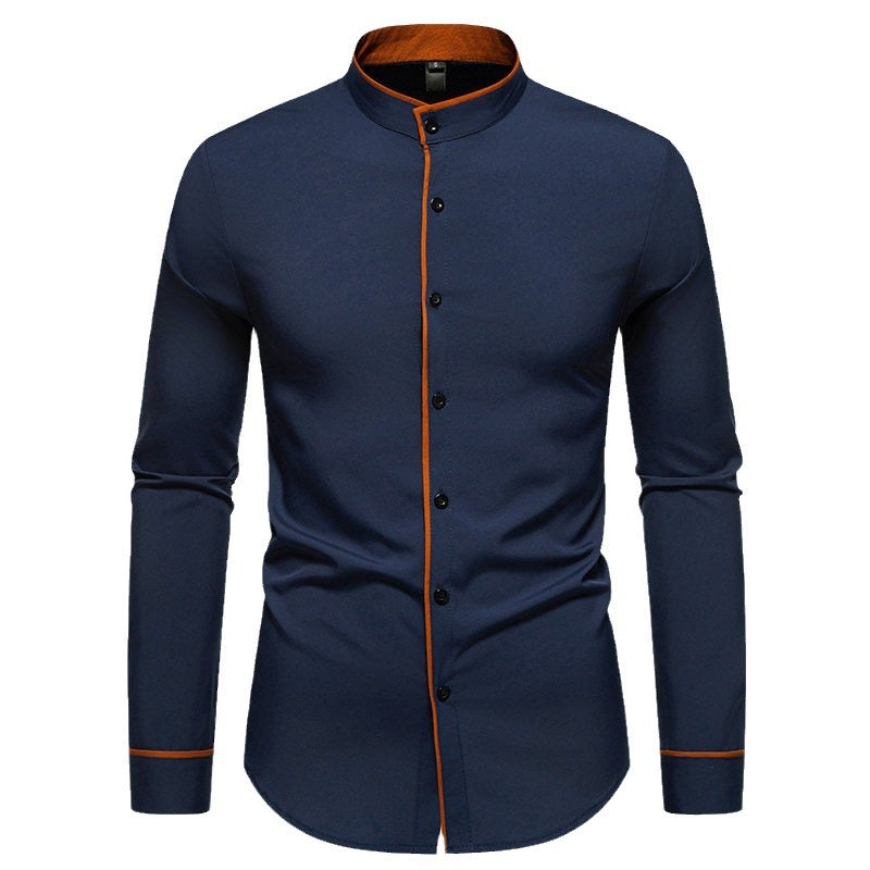Men's long sleeve shirt with modern stand-up collar and embroidered details Lune London