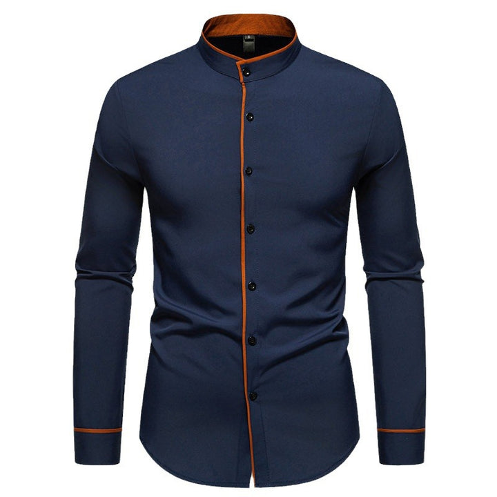 Men's long sleeve shirt with modern stand-up collar and embroidered details Lune London