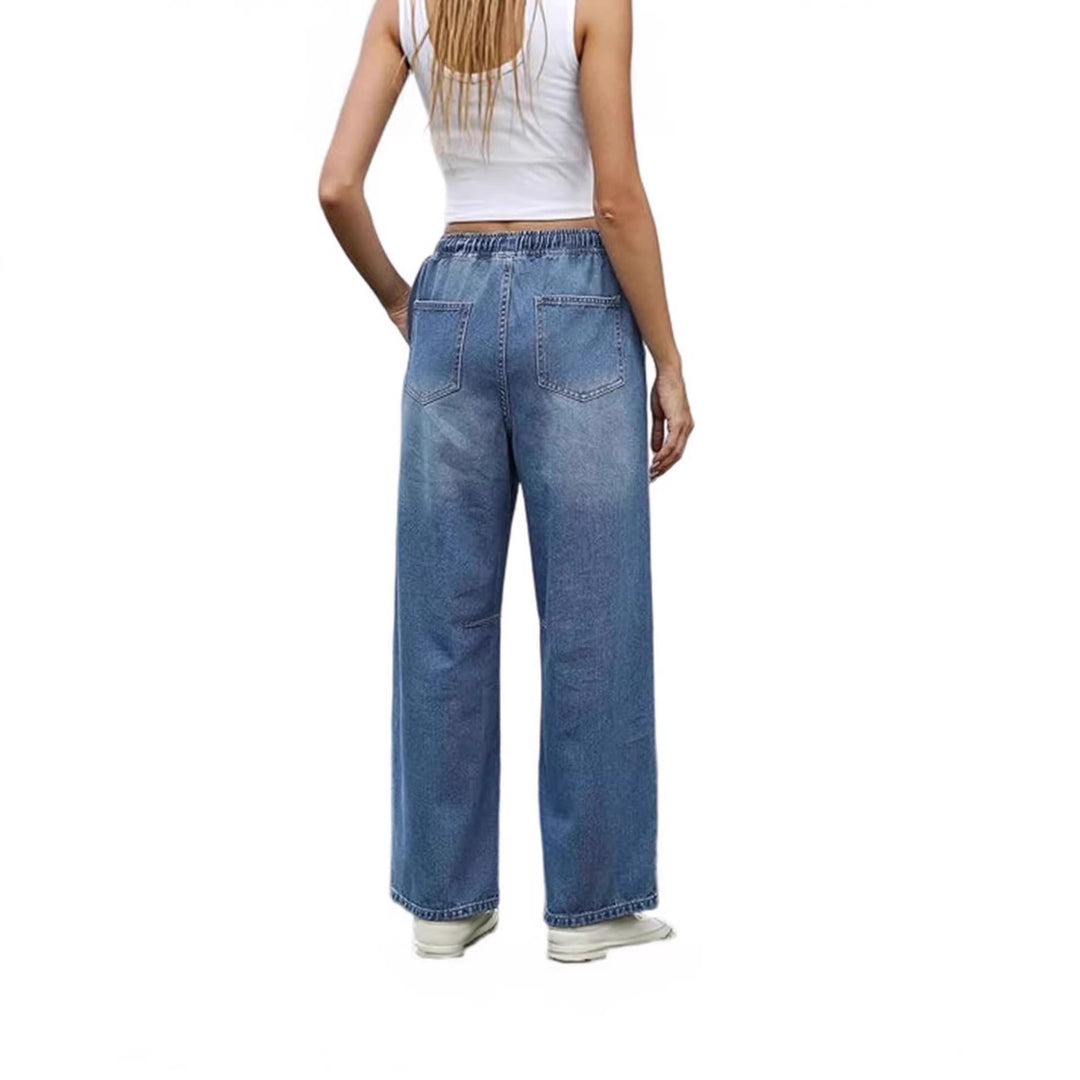 Women’s wide denim trousers with elastic waistband and practical cut Lune London