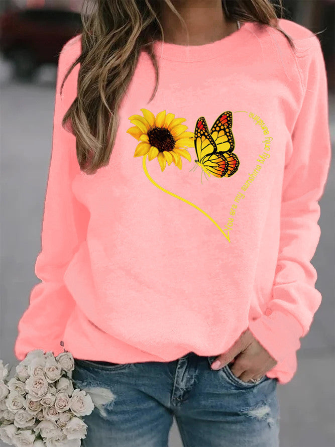 Sweatshirt pour femmes avec motif graphique de papillon et de tournesol Chic & Stil
