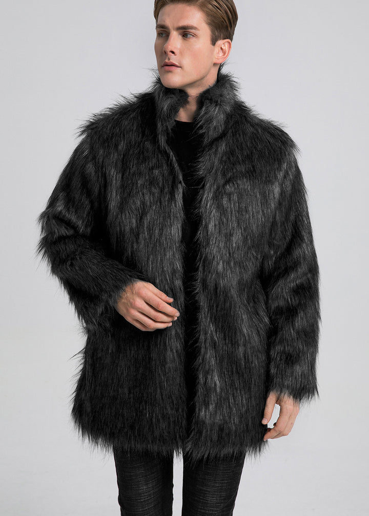 Men's Elegant Faux Fur Coat with Wide Collar Lune London