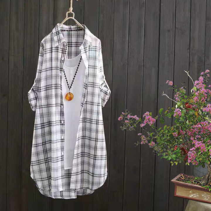 Lightweight checkered button blouse Lune London for women