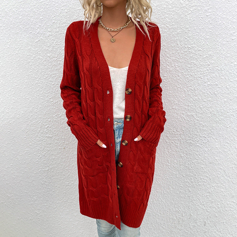 Women's cardigan with deep V-neck and elegant cable pattern Lune London