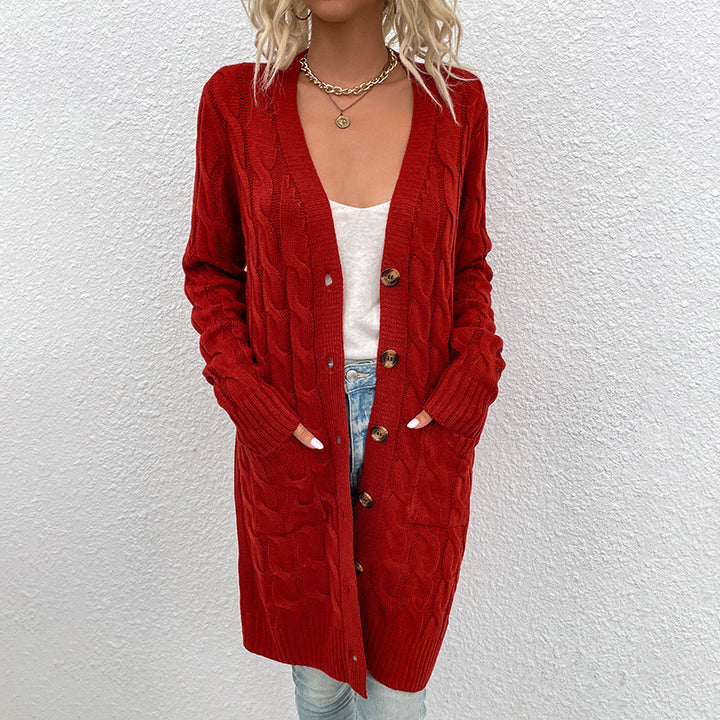 Women's cardigan with deep V-neck and elegant cable pattern Lune London
