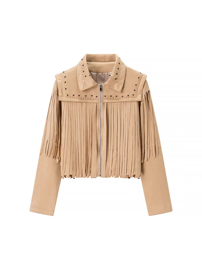 Fringed jacket for women with decorative studs Lune London