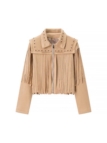 Fringed jacket for women with decorative studs Lune London