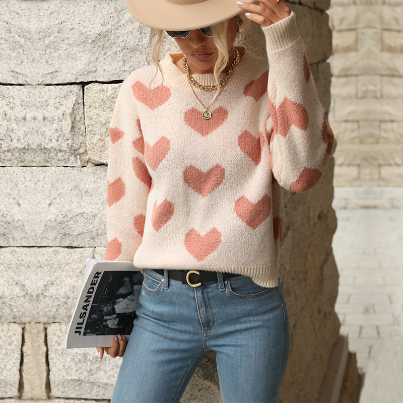 Lune London | Women's Sweater with Heart Pattern and Loose Fit