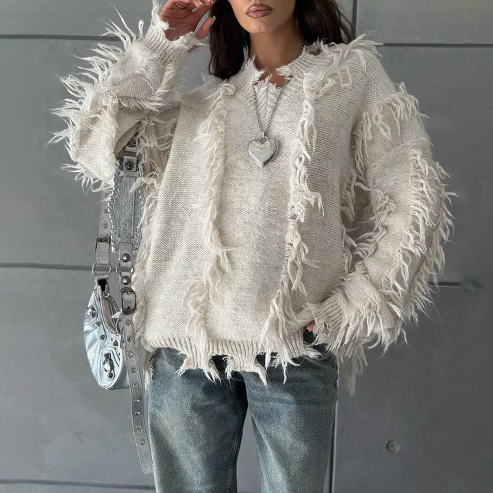 Knitted sweater for women with fringe design casual Lune London