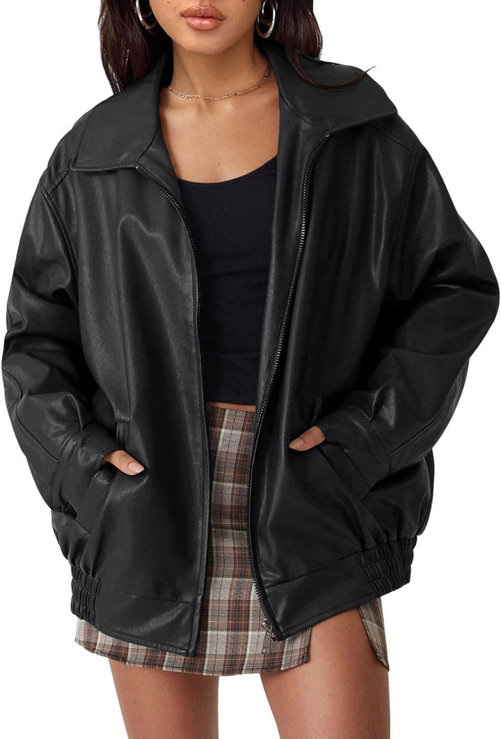 Ladies elegant casual leather coat Lune London