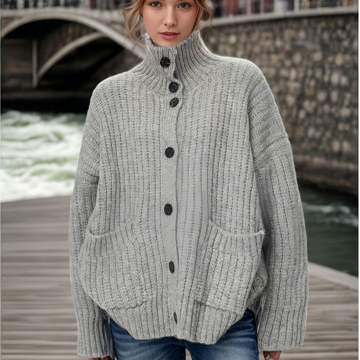Lady cardigan with high collar and button closure Lune London