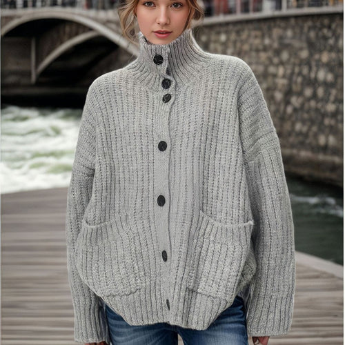 Lady cardigan with high collar and button closure Lune London
