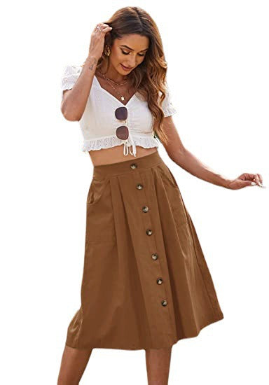A-Line Button Front Skirt for Women with Pockets Lune London