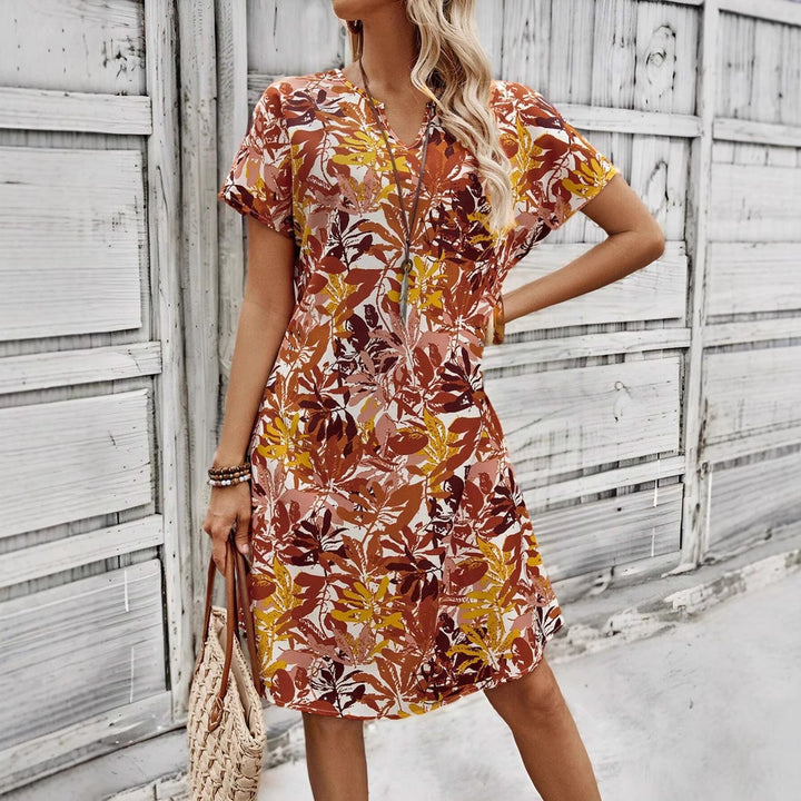 Midi dress for women with floral pattern and modern V-neck Lune London