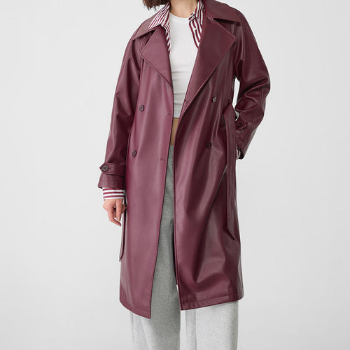 Lune London elegant cut faux leather trench coat for women