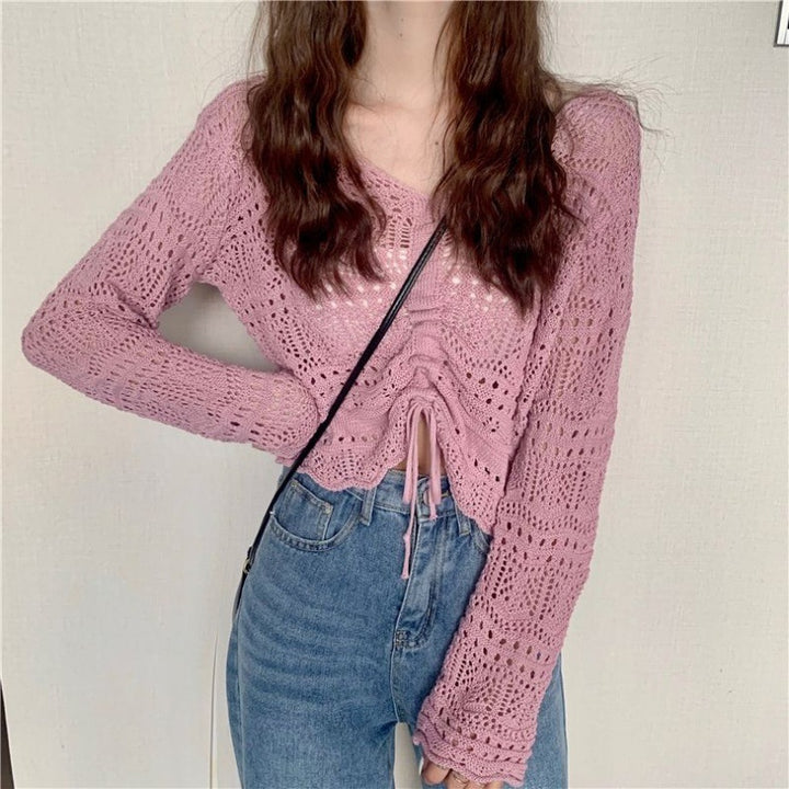 Aired crochet sweater for women with drawstring and loose fit Lune London