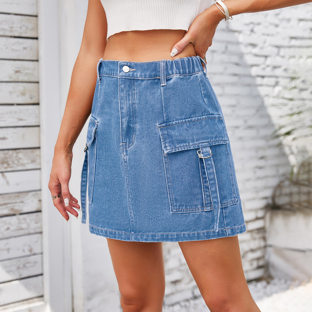 Utility skirt for women with practical side pockets and adjustable waist Lune London