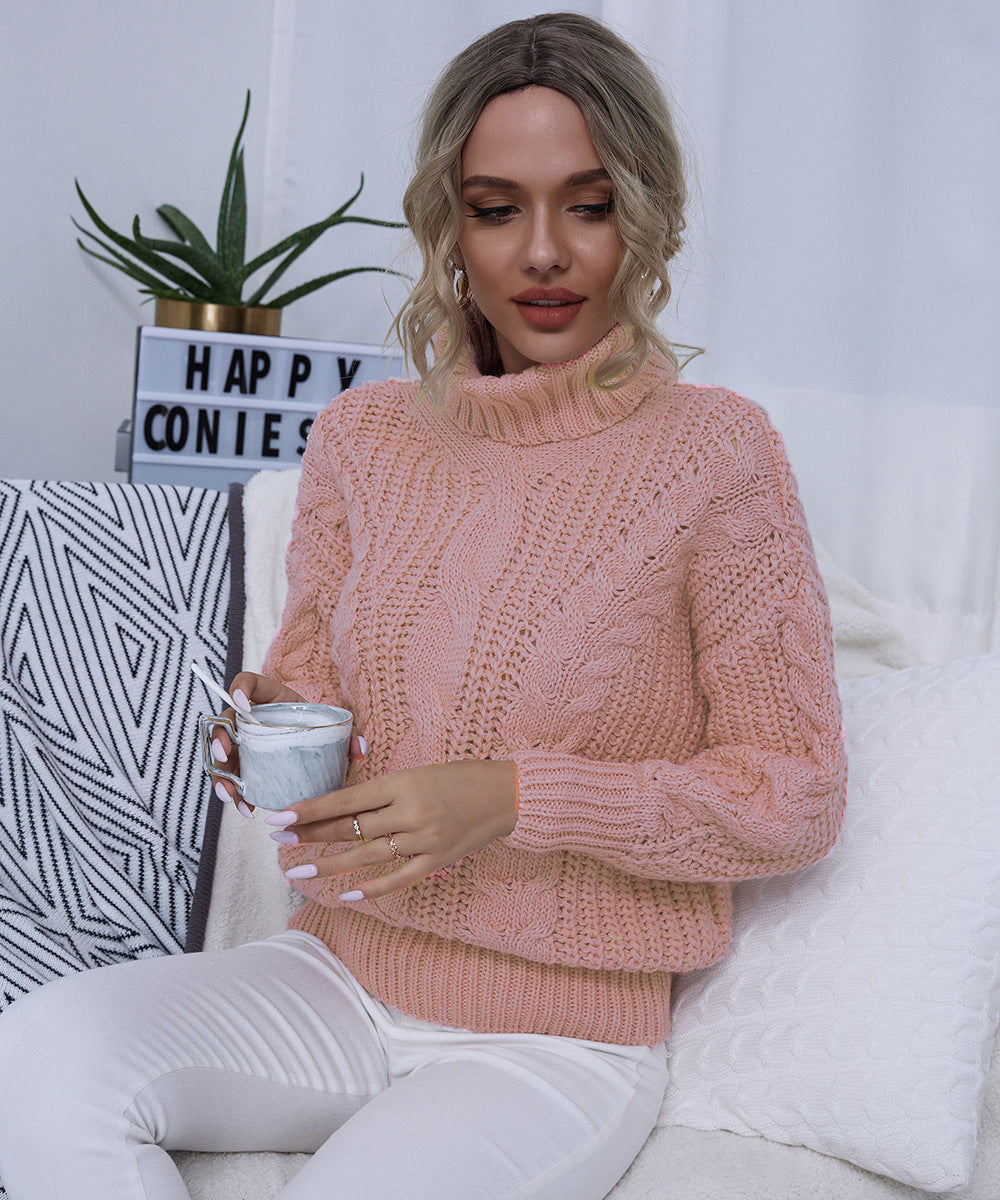 Chunky knit sweater for women with high collar and twisted pattern Lune London