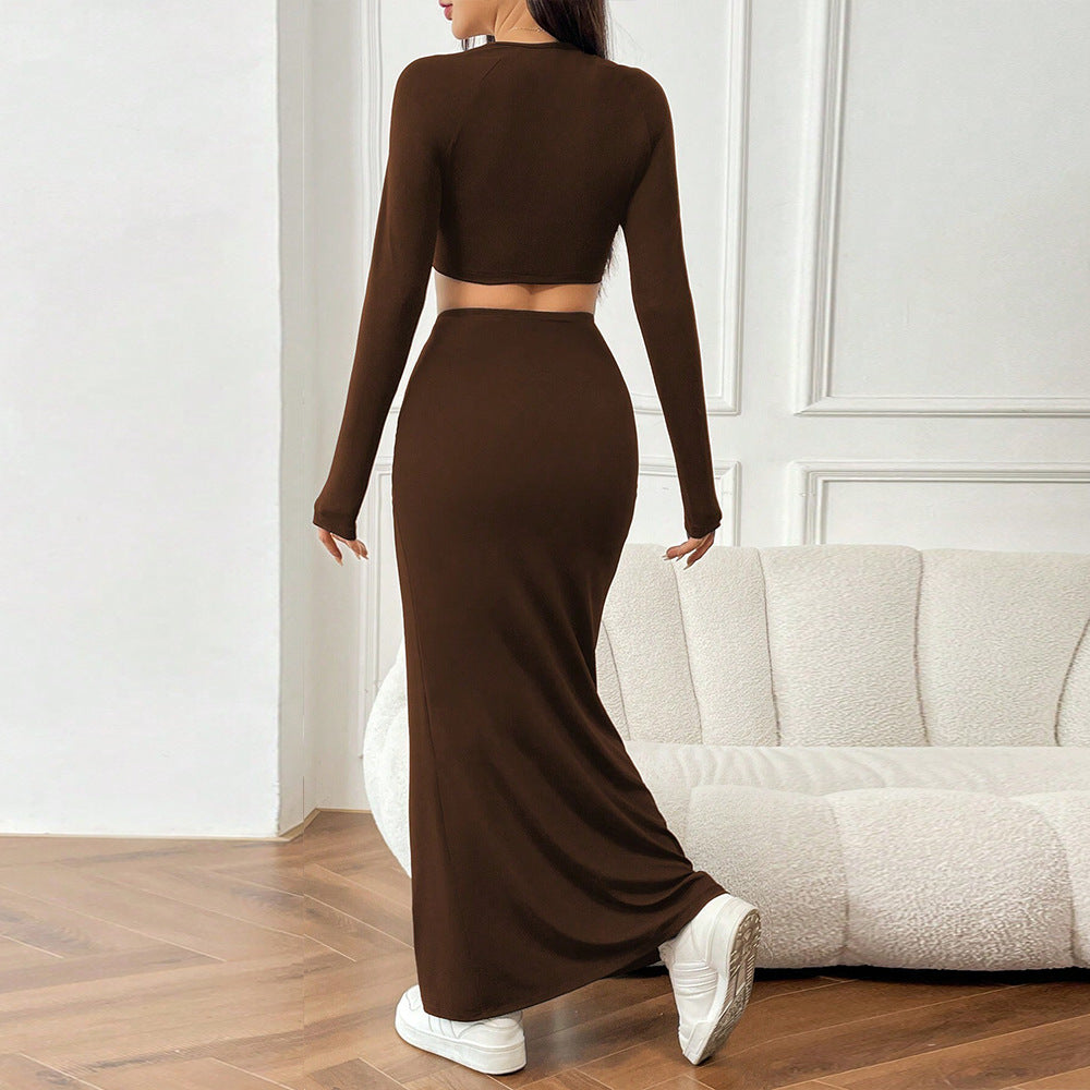Chic & Stil Women's Ruffled Maxi Skirt and Crop Top Set