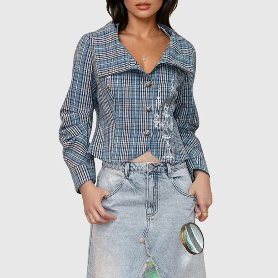Ladies Chic Checkered Cropped Jacket and Style