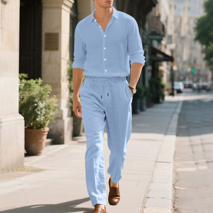 Casual linen pants for men with adjustable drawstring and modern fit Lune London
