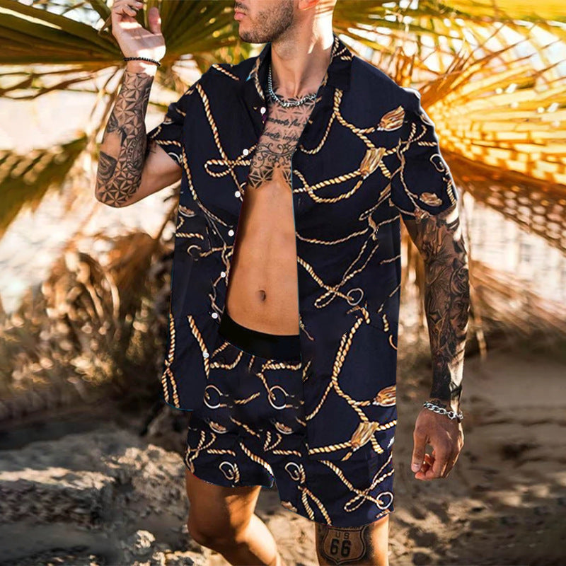 Short sleeve shirt for men with an elaborate baroque design and breathable fabric Lune London