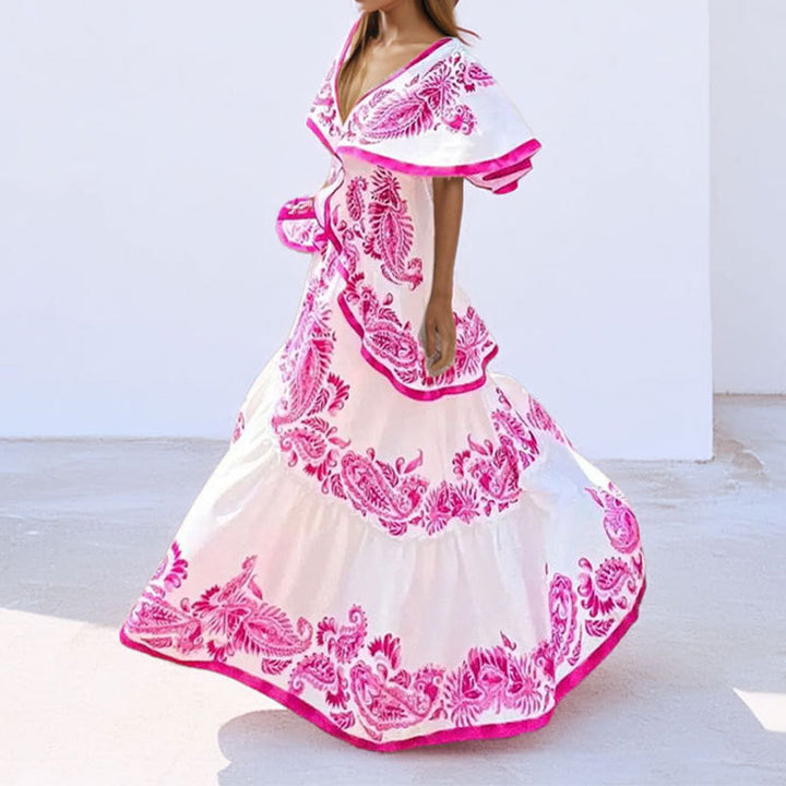 Robe maxi pour femmes avec des manches volumineuses et un motif paisley élaboré Chic & Stil